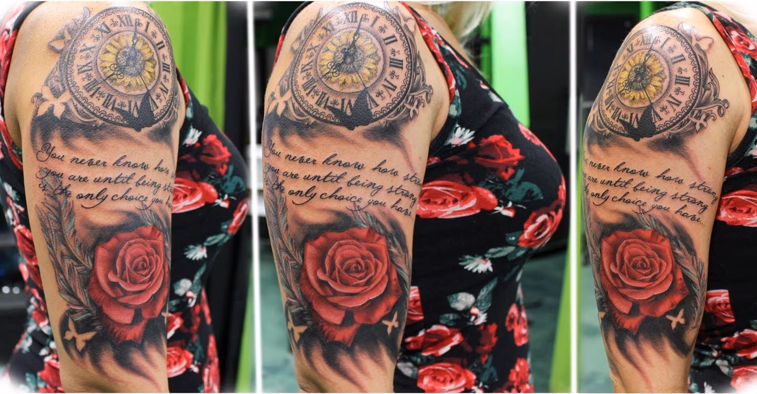 Clock, Script, and Rose
