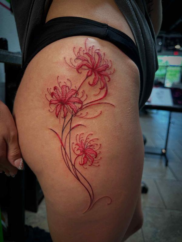 red floral tattoo by Buddy Boy