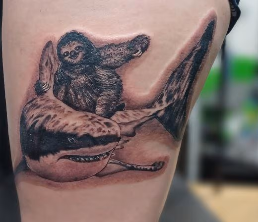 sloth riding a shark