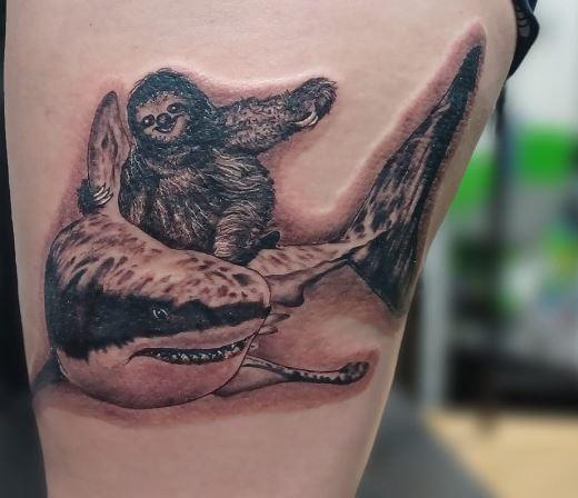 sloth riding a shark