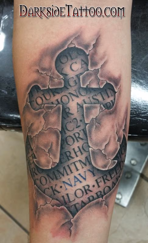 Black and Gray Navy Anchor Tattoo