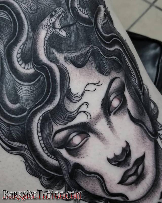 Black and Gray Medusa Tattoo