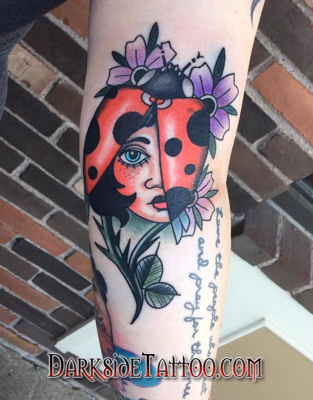 Color Traditional Ladybug Tattoo