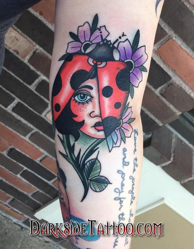 Color Traditional Ladybug Tattoo