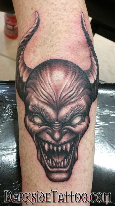 Black and Gray Satan Tattoo