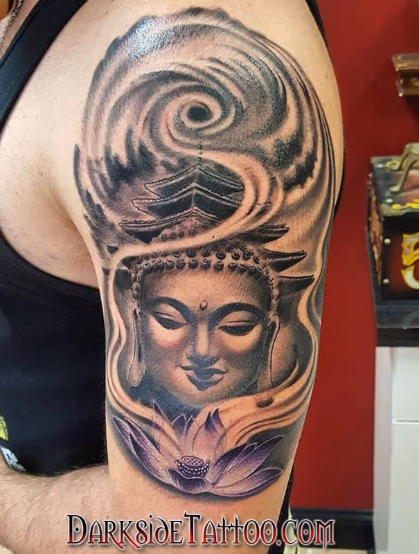 Black and Gray Buddha Tattoo