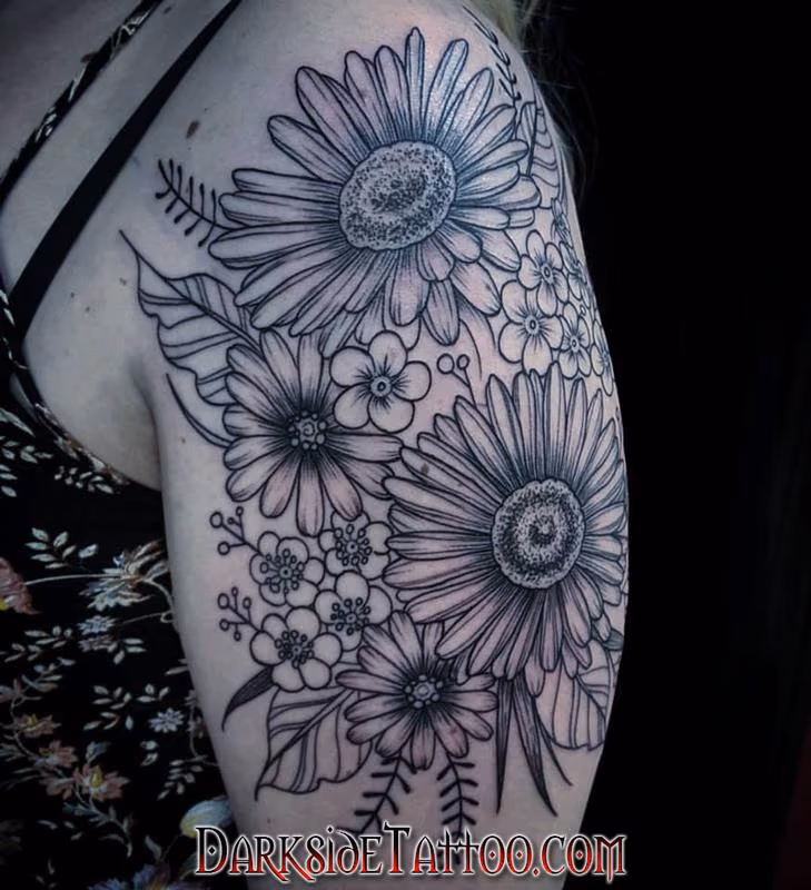 Black and Gray Flowers Tattoo