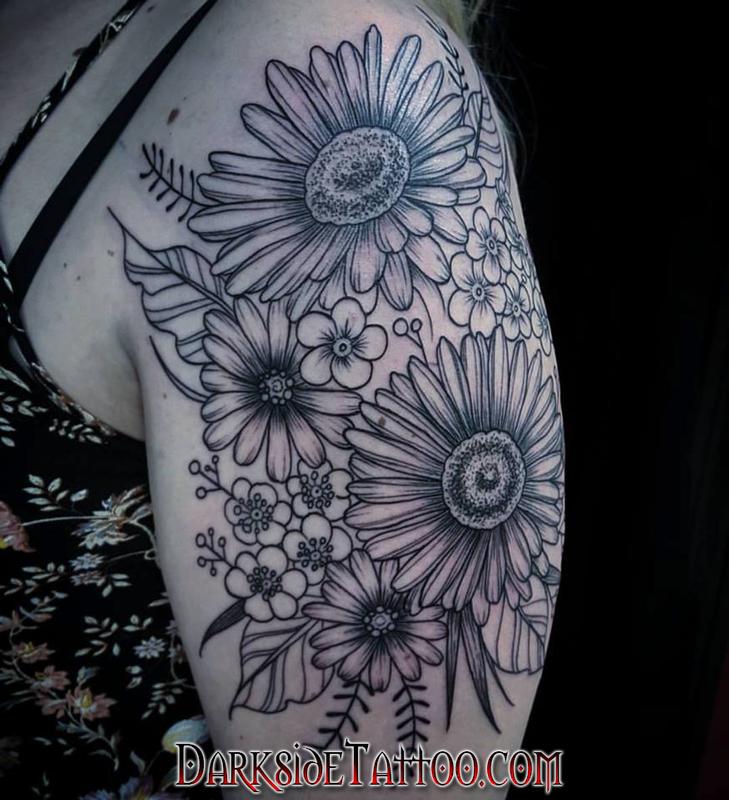 Black and Gray Flowers Tattoo