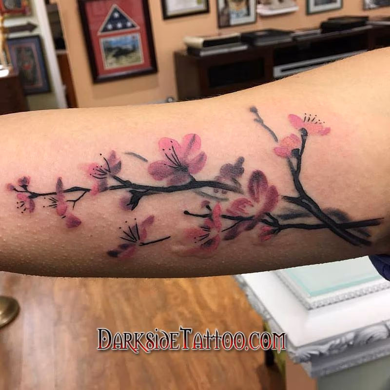 Watercolor Cherry Blossom Tattoo