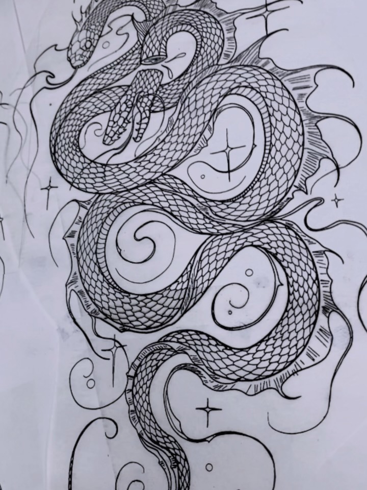 Japanese hydra serpent back-piece design