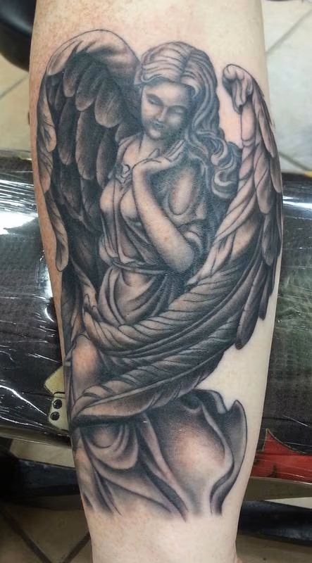 Black and Gray Angel Tattoo