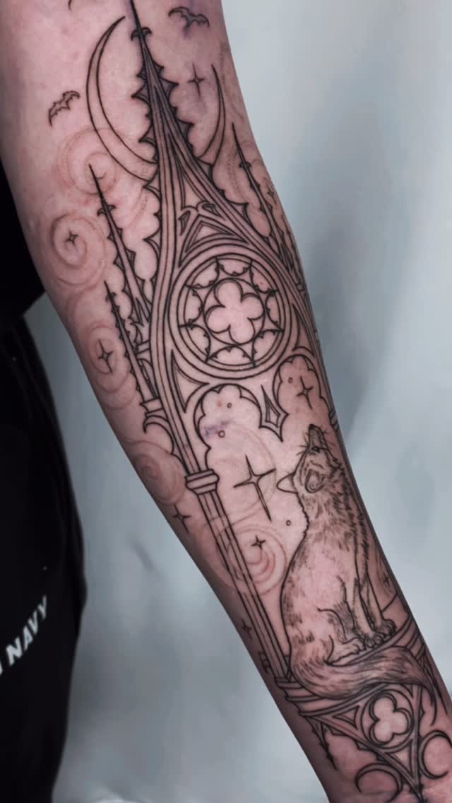 Gothic ornamental half-sleeve with celestial motifs