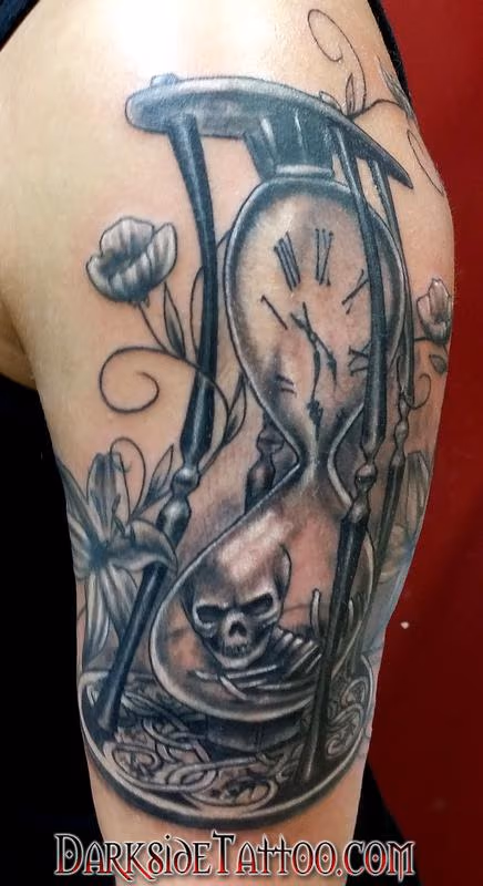Black and Gray Hourglass Tattoo