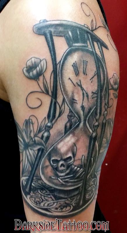 Black and Gray Hourglass Tattoo
