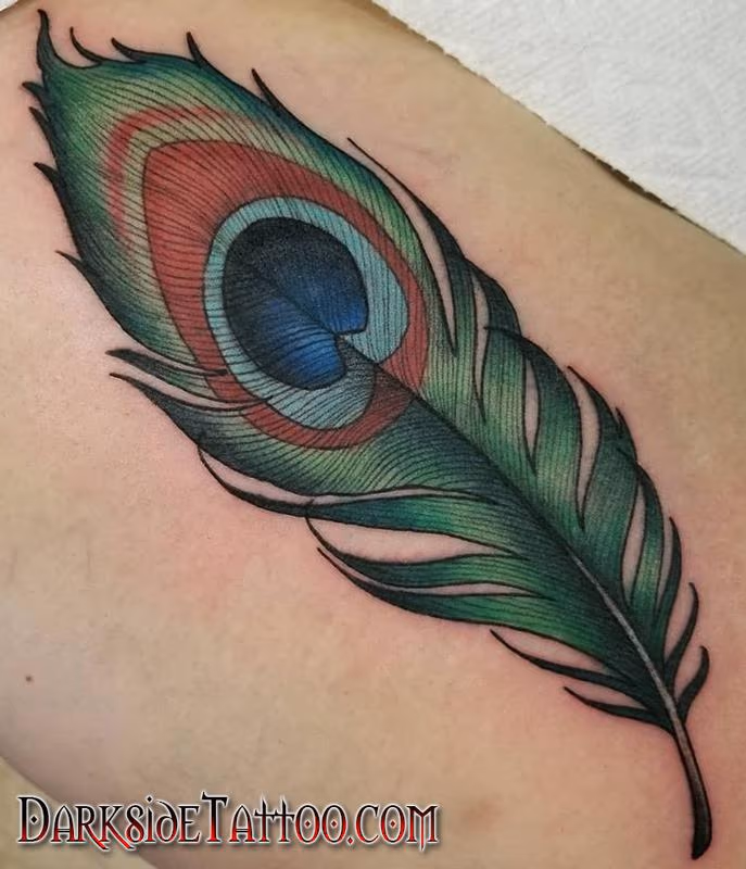 Color Peacock Feather Tattoo