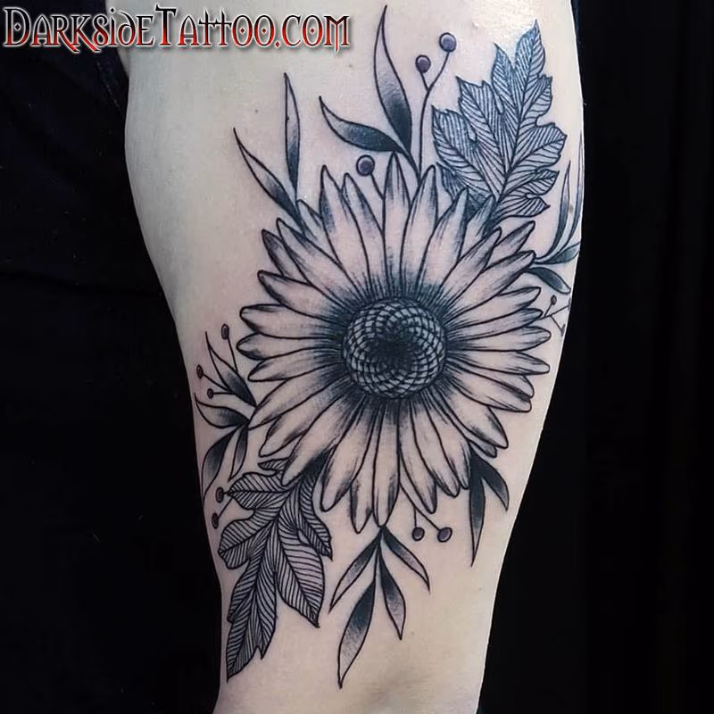 Black and Gray Sunflower Tattoo
