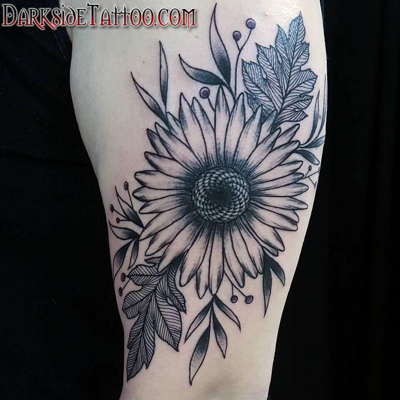 Black and Gray Sunflower Tattoo