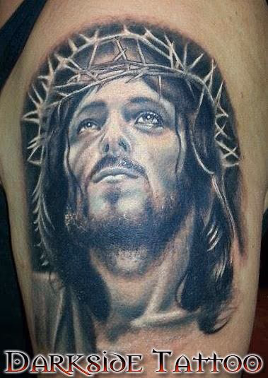 Black and Gray Jesus Tattoo