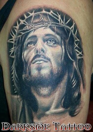Black and Gray Jesus Tattoo