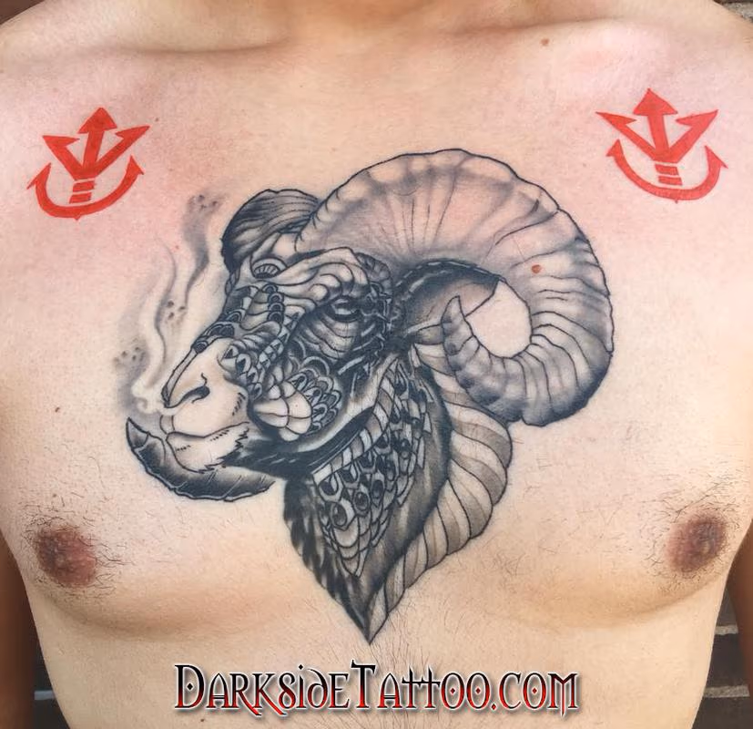 Black and Gray Ram Tattoo