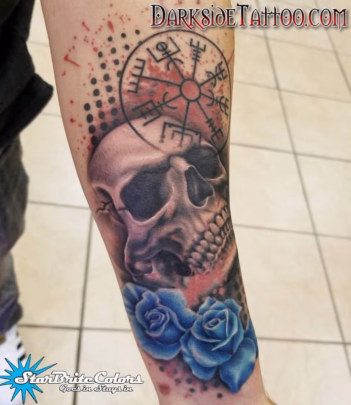 Color Trash Polka Skull Tattoo