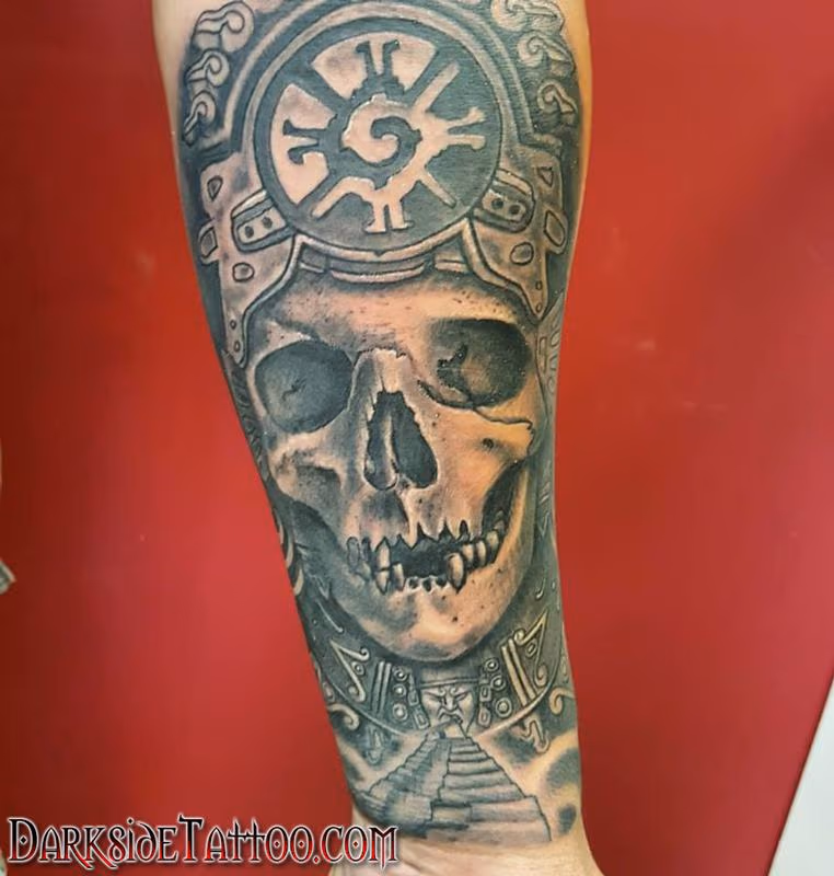Black and Gray Mayan Witchdoctor Tattoo