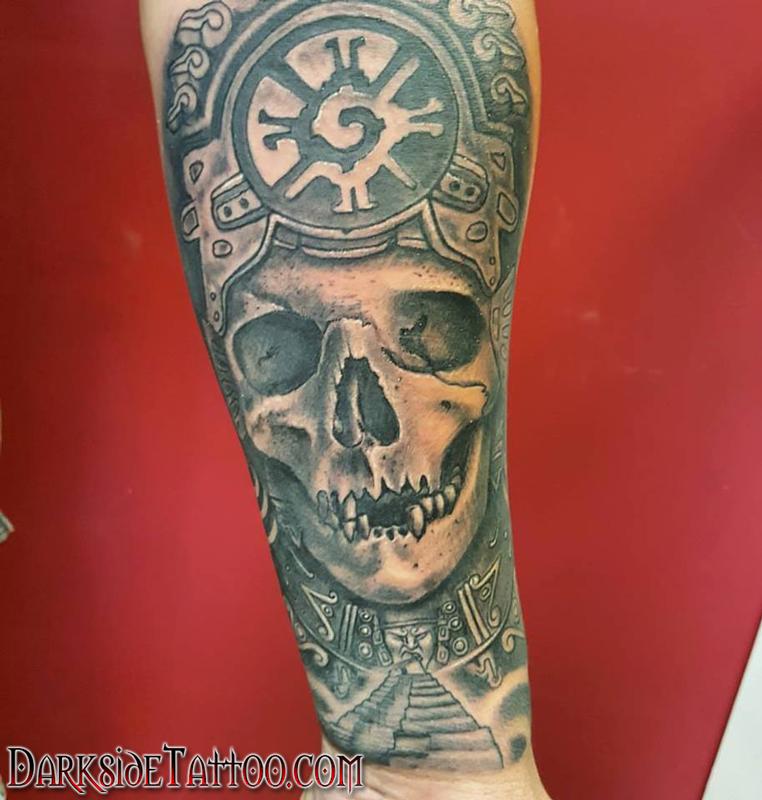 Black and Gray Mayan Witchdoctor Tattoo