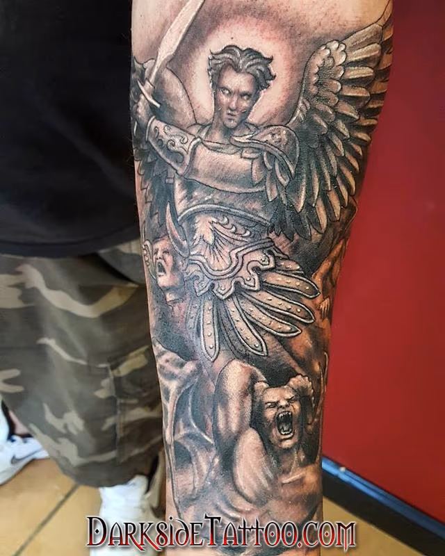 Black and Gray St. Michael Tattoo