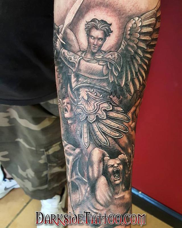 Black and Gray St. Michael Tattoo