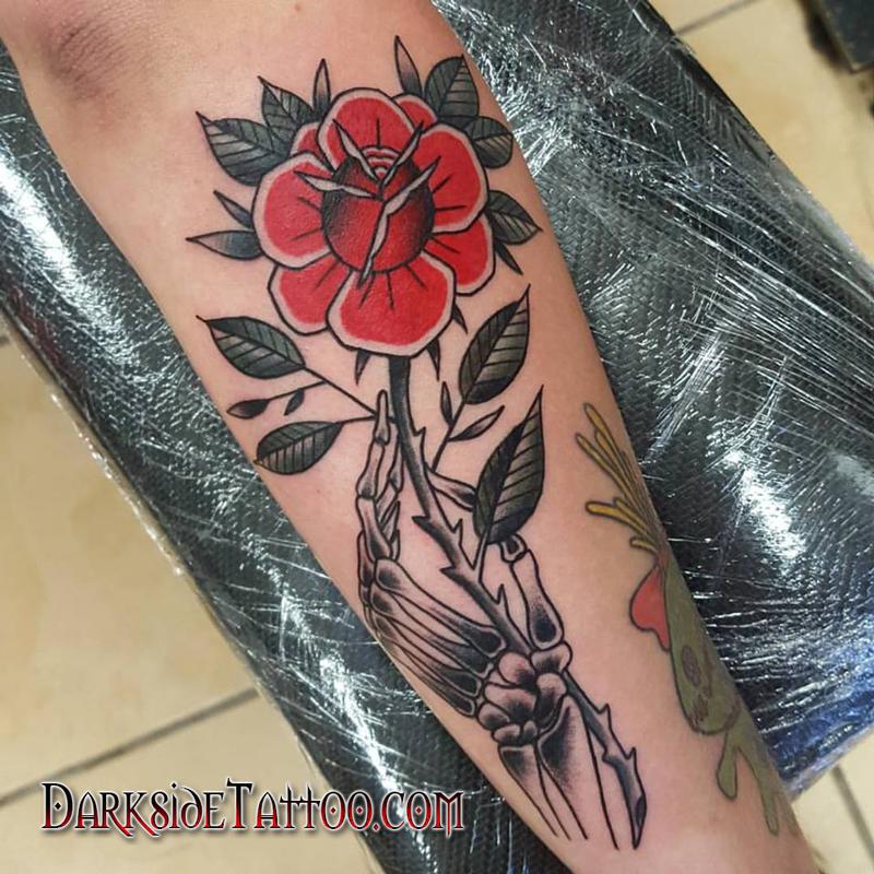 Traditional Rose and Skeleton Hand