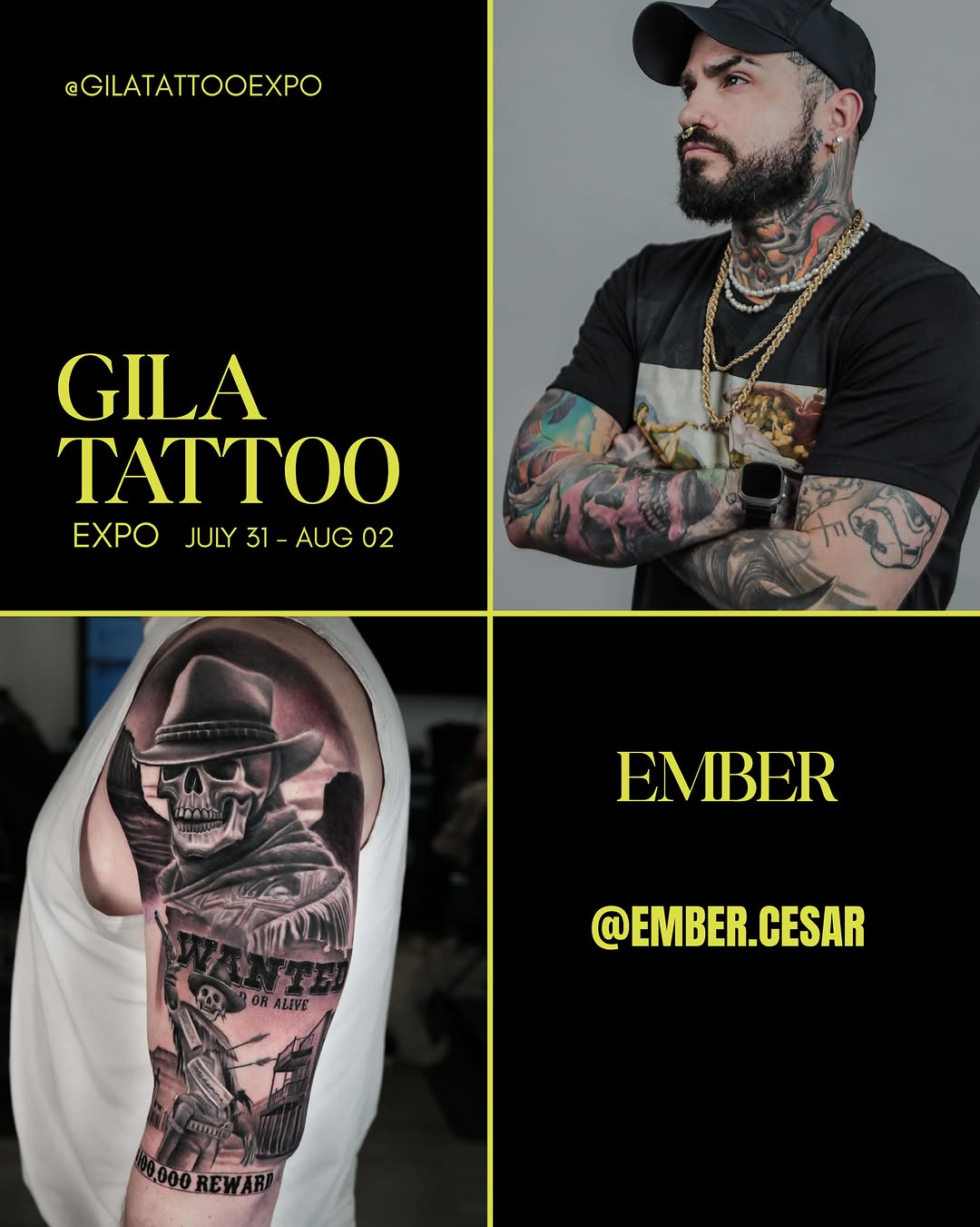 Realism skull with cowboy hat and script tattoo, arm