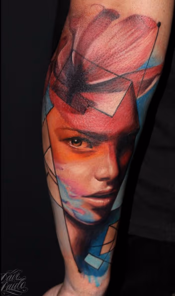 Flower Girl New School Tattoo