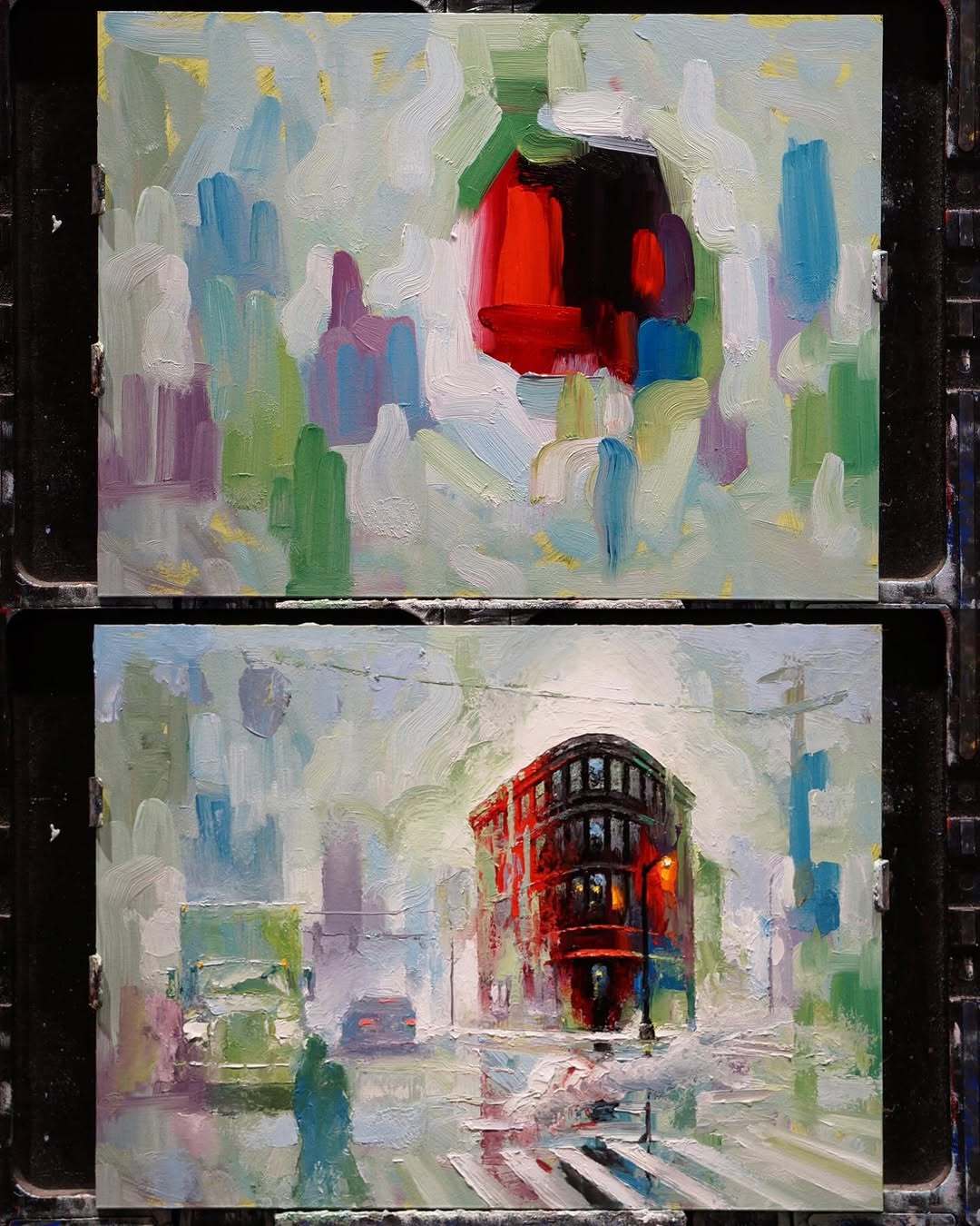 Abstract and representational oil paintings in color