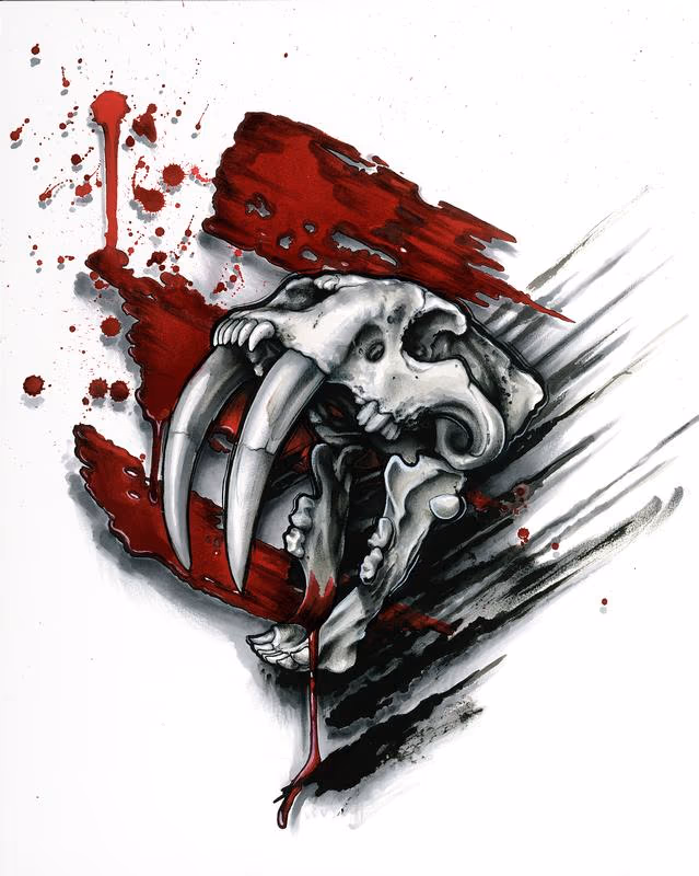 Trash Polka Style Watercolor Skull Painting