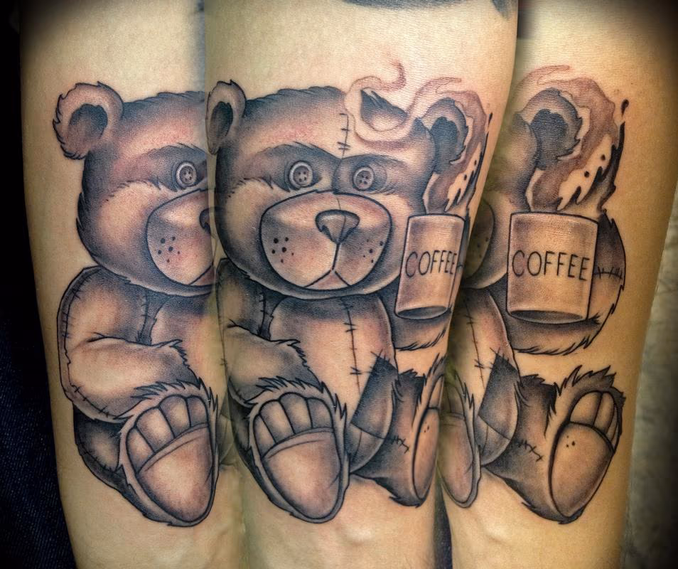 Black and Gray TeddyBear Memorial Tattoo