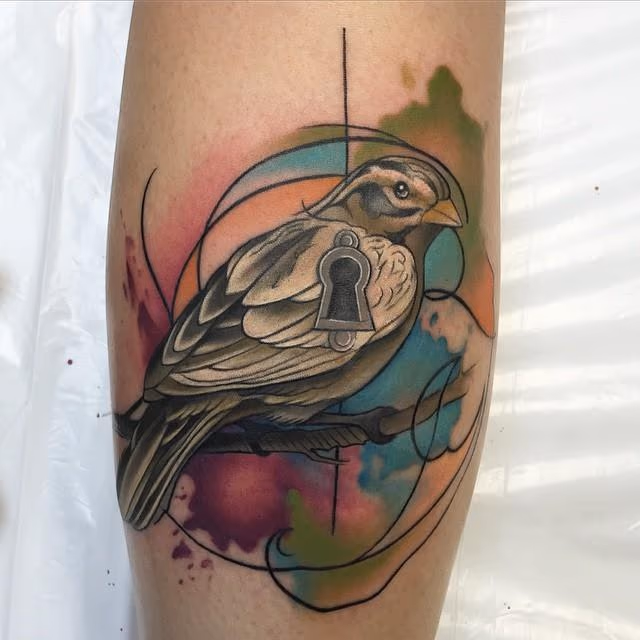 Abstract Watercolor Style Bird Tattoo