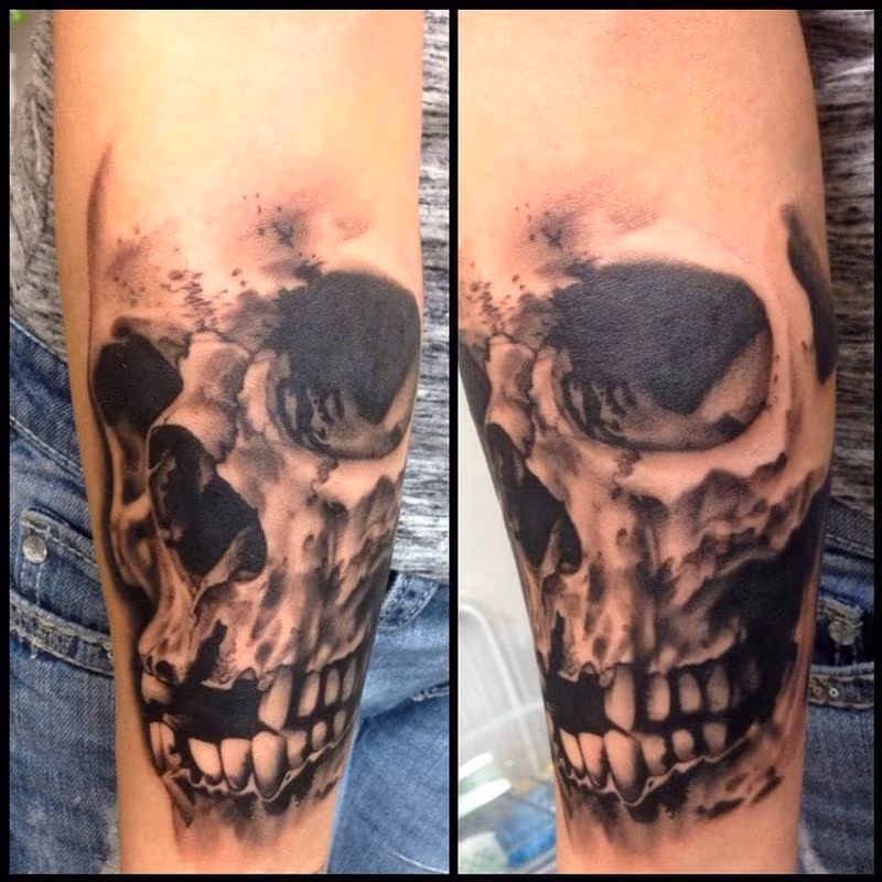 In-Progress Black an Gray Skull Tattoo