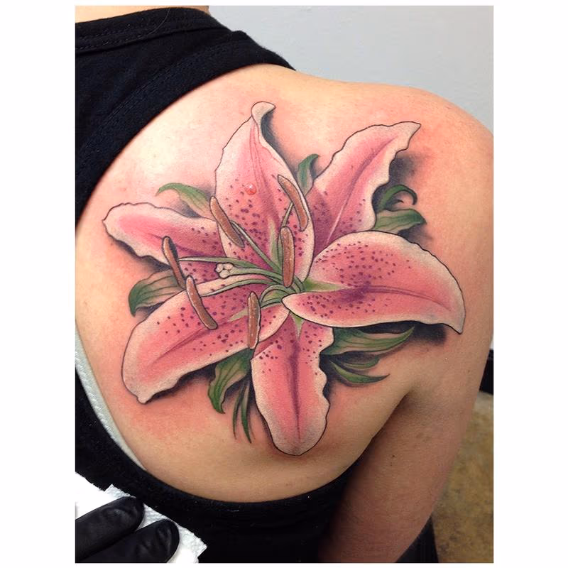 Realistic Color Tiger Lily Tattoo