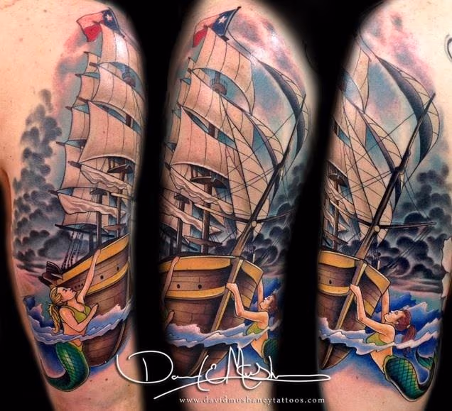 Ship with Mermaids and Stormy Sky