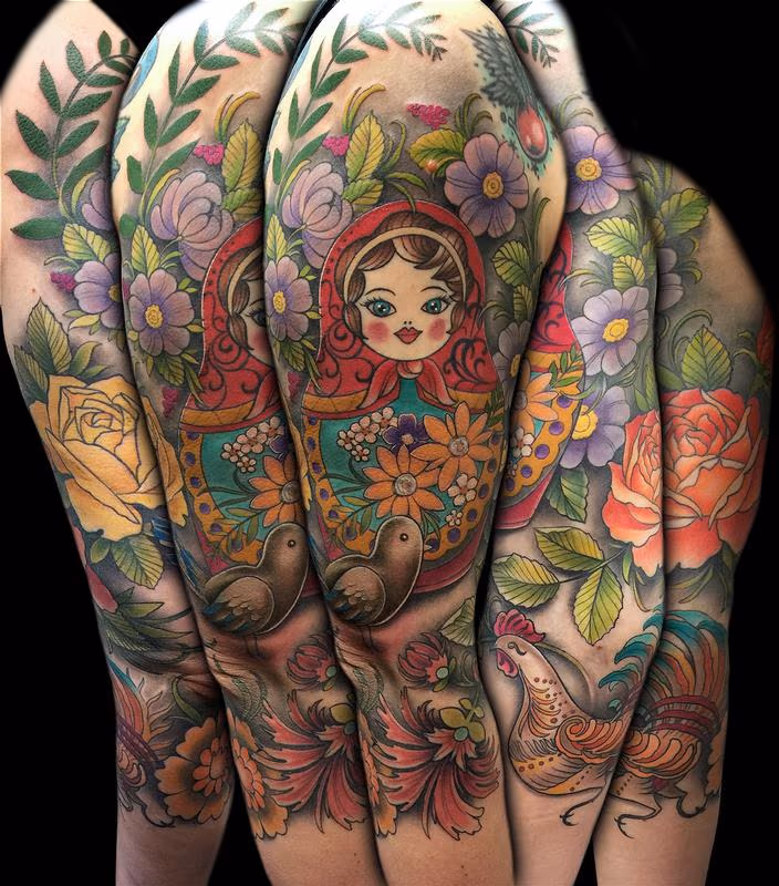 Colorful Russian Folk Art 3/4 Sleeve