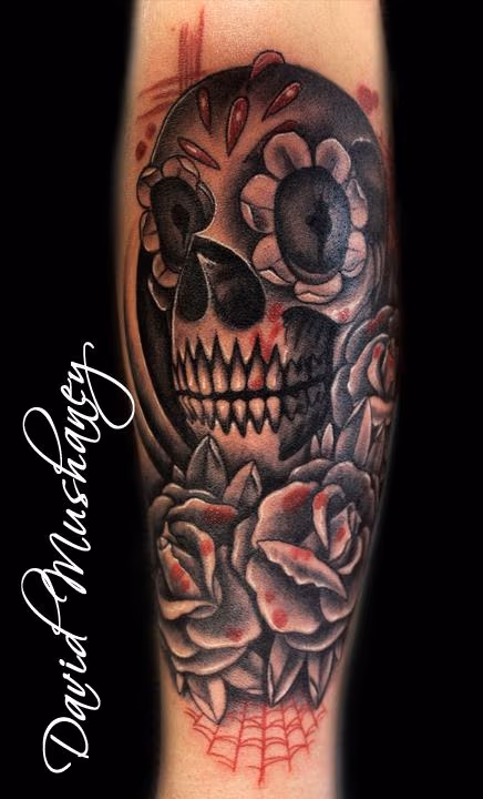 Black and Gray Skull and Roses