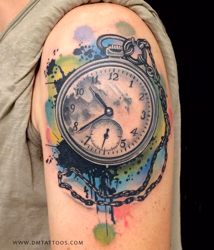 Abstract Watercolor Time Piece Tattoo