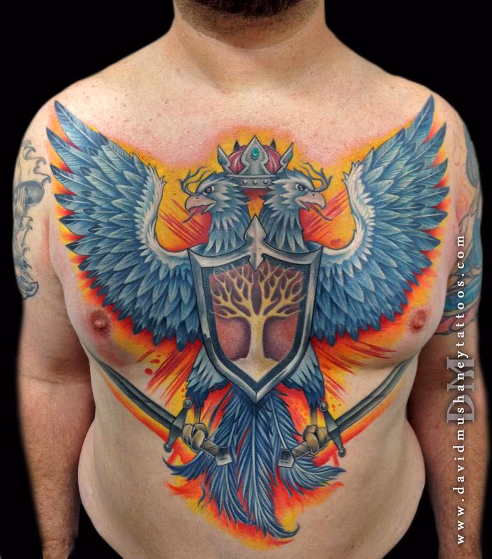 Double Headed Phoenix Chest Tattoo