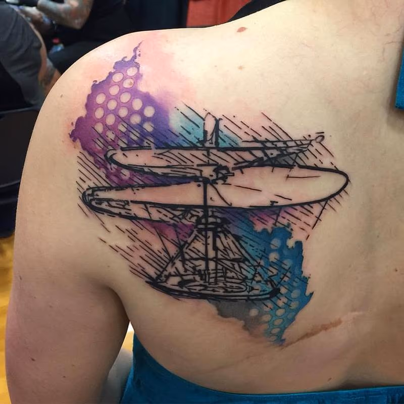 Watercolor Style De Vinci's Flying Machine