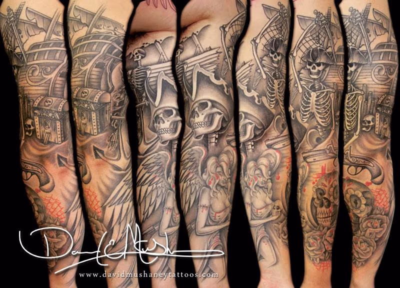 Pirate Skeleton Full Sleeve Tattoo