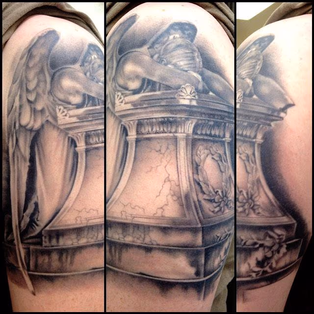 Black and Gray Statue Replica Tattoo