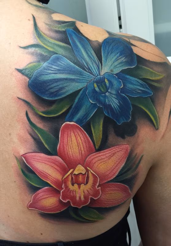 Colorful Orchid Cover-Up Tattoo