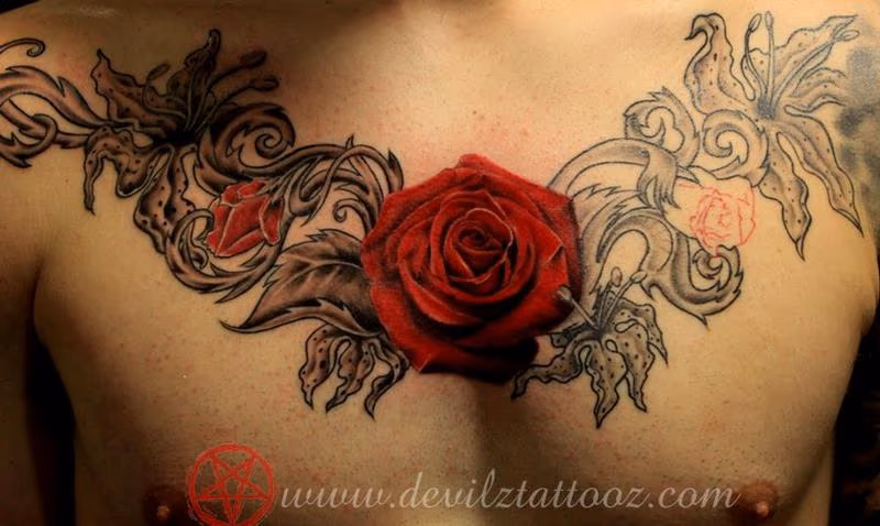 Rose tattoo chestpiece