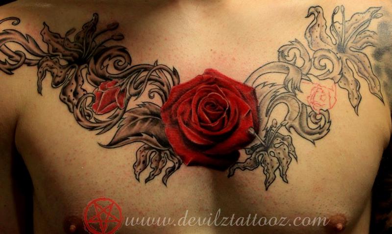 Rose tattoo chestpiece