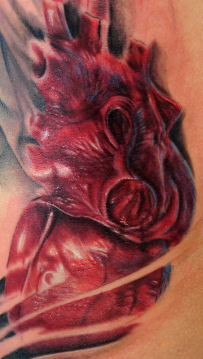 Realistic Human Heart color tattoo